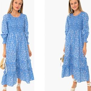 Pink city print Chic Blue Floral Long Sleeve Dress
